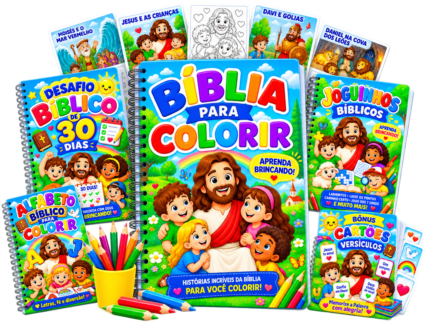 Mockup da oferta completa com bíblia para colorir e bônus