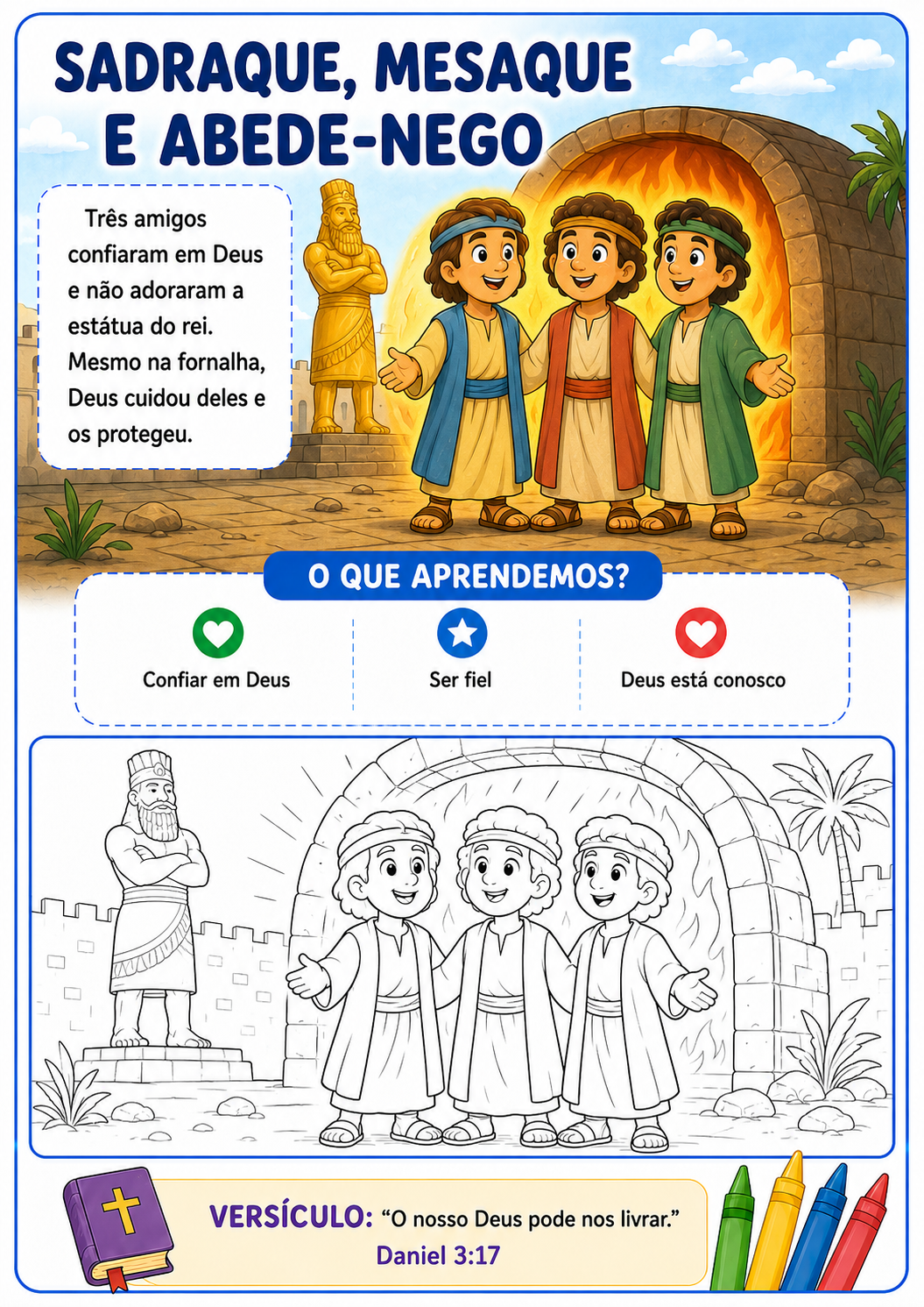 Sadraque, Mesaque e Abede-Nego — página para colorir