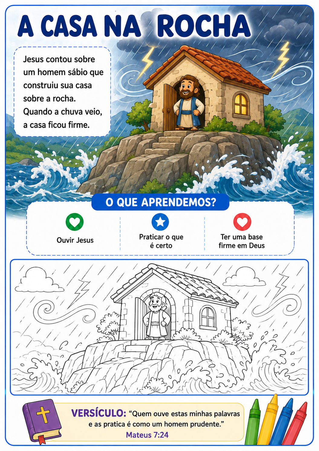 A casa na rocha — página para colorir