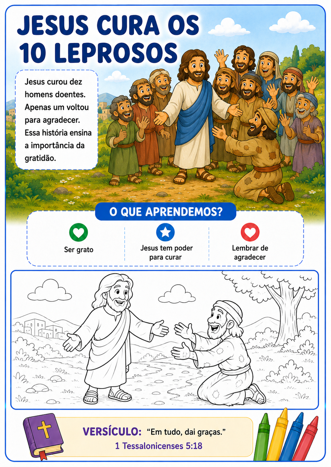 Jesus cura os 10 leprosos — página para colorir