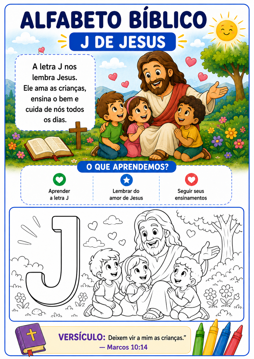 Alfabeto bíblico — J de Jesus para colorir